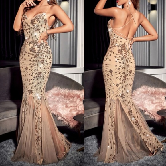 Dresses & Skirts - Luxurious tie backless  mermaid hem sequins formal party evening prom dress